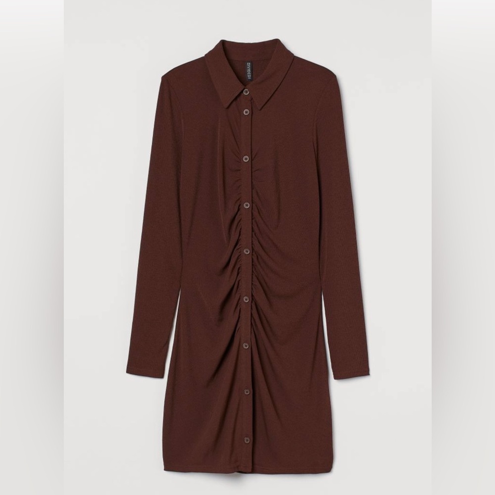 Divided, Jersey Shirt Dress - Dark Brown, Size XS